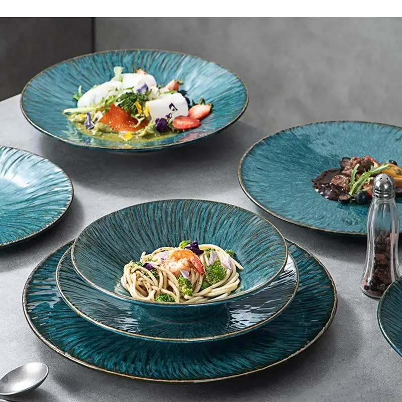 

Ceramic Dinner Plate Fruit Salad Bowls Sushi Dishes Vegetable Cooking Dish Restaurant Round Tableware Snacks Desserts Tray