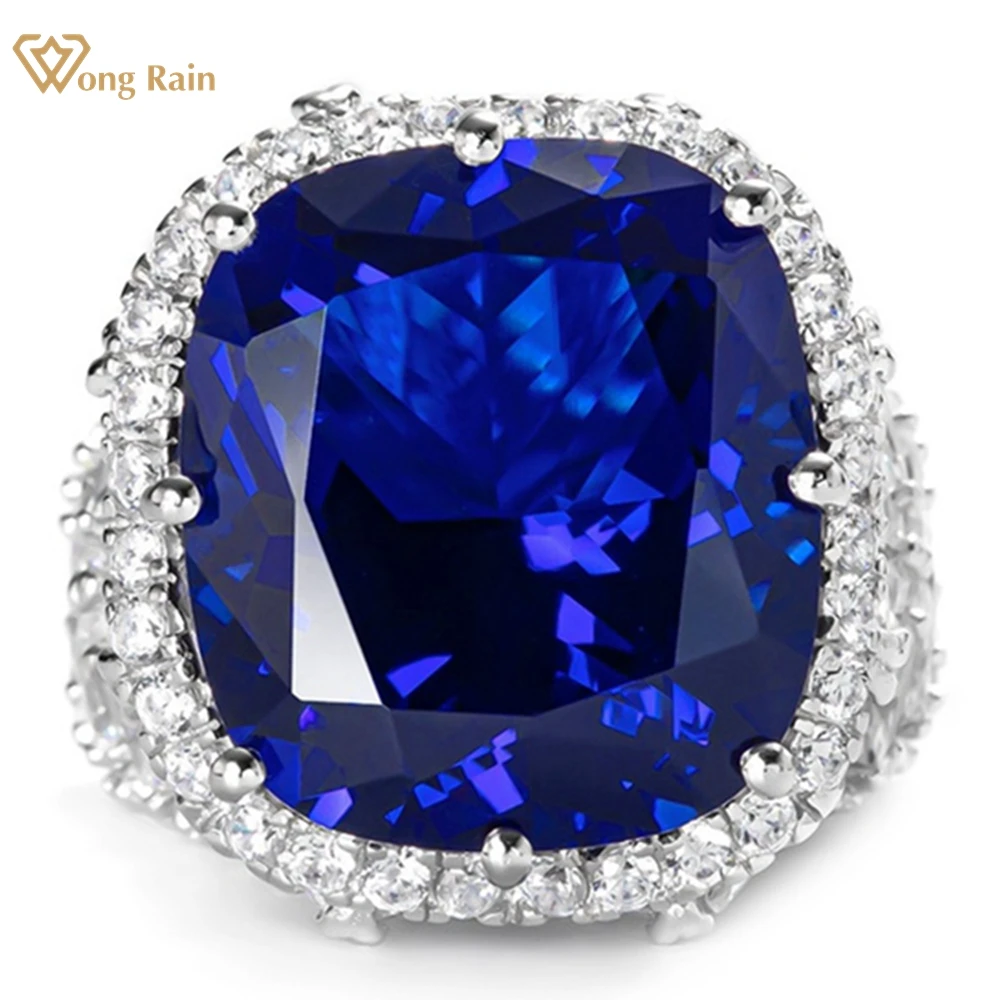 

Wong Rain 925 Sterling Silver 12*16 MM Sapphire High Carbon Diamond Gems Engagement Jewelry Cocktail Sparkling Ring for Women