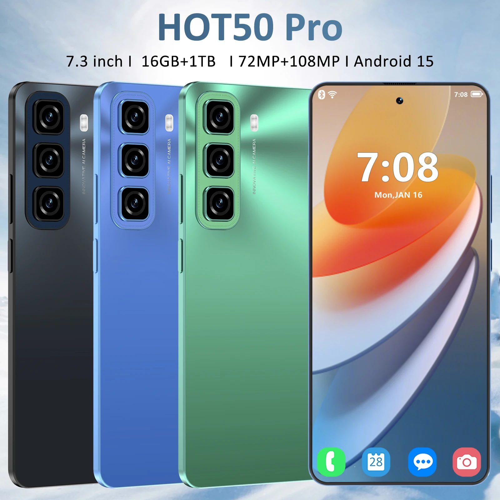 2025 Original HOT 50 PRO Smartphone 5G 7.3 inch HD Screen 8800mAh Qualcomm 8 Gen 4 Camera 108MP Android 15.0 Unlocked celular