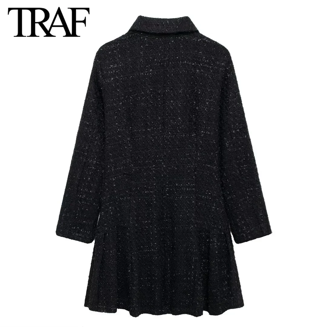 TRAF Women Fashion Spring Autumn New Long Sleeved Single Breasted Lapel Shirt Style Mini Dress France Chic Female Evening