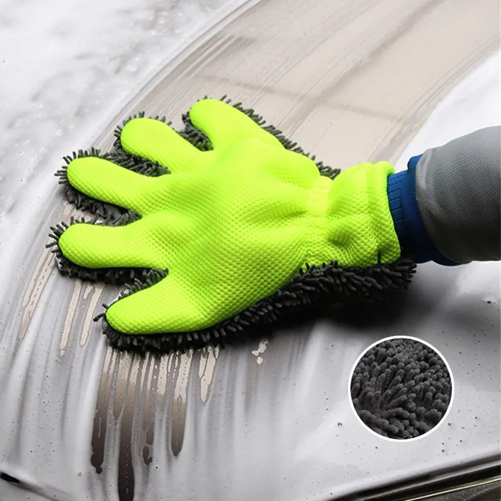 Double-sided Car Cleaning Brush Long Plush Soft Thick Car Washing Gloves 5-Finger Multifunction Washing Drying Towels