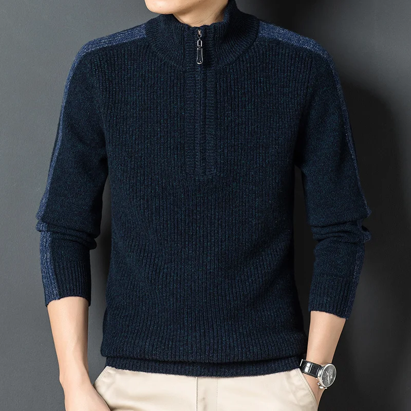 cashmere Pure sweater men's half high neck zipper Pullover Sweater thickened business casual warm sweater in winter