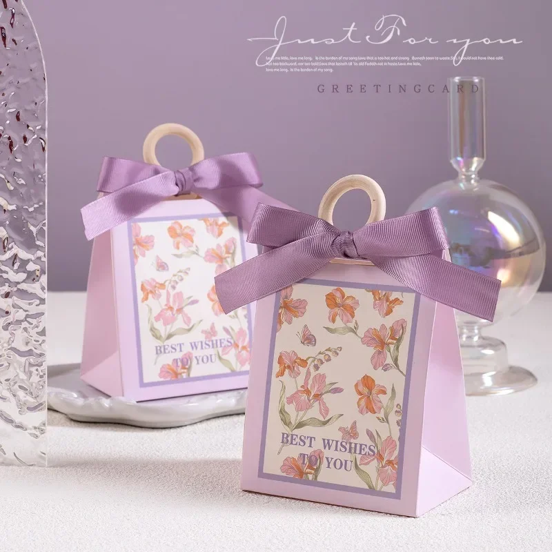 

1 Pcs Paper Gift Bag with Ribbon Handle Wedding Souvenirs Candy Bags for Guest Present Packing Box Marry Accessory Decoration