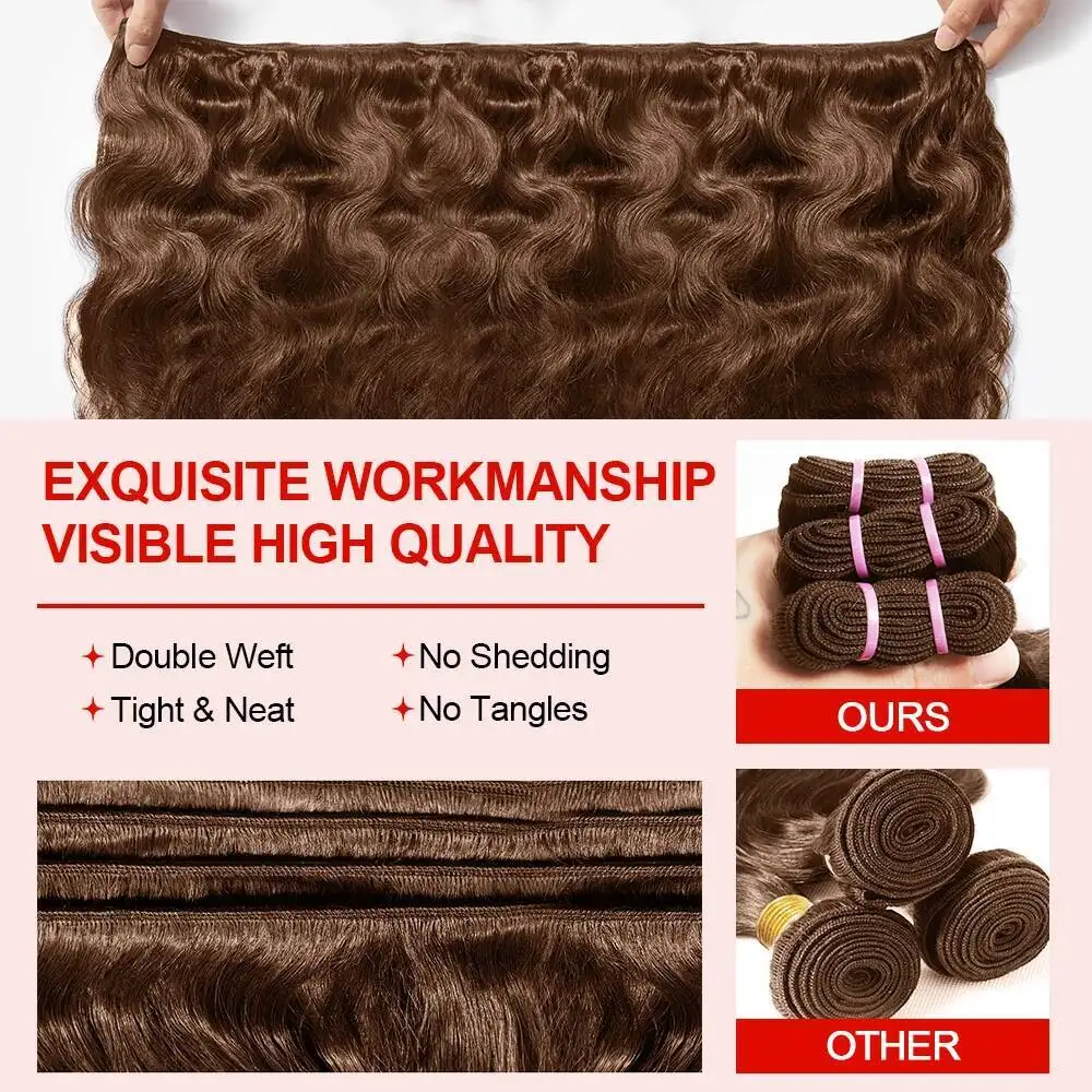 الشوكولاته الملونة 1/3/4 جسم الإنسان موجة البرازيلي فيجين الشعر العسل البني حزم نسج ملحقات 100% غير المجهزة