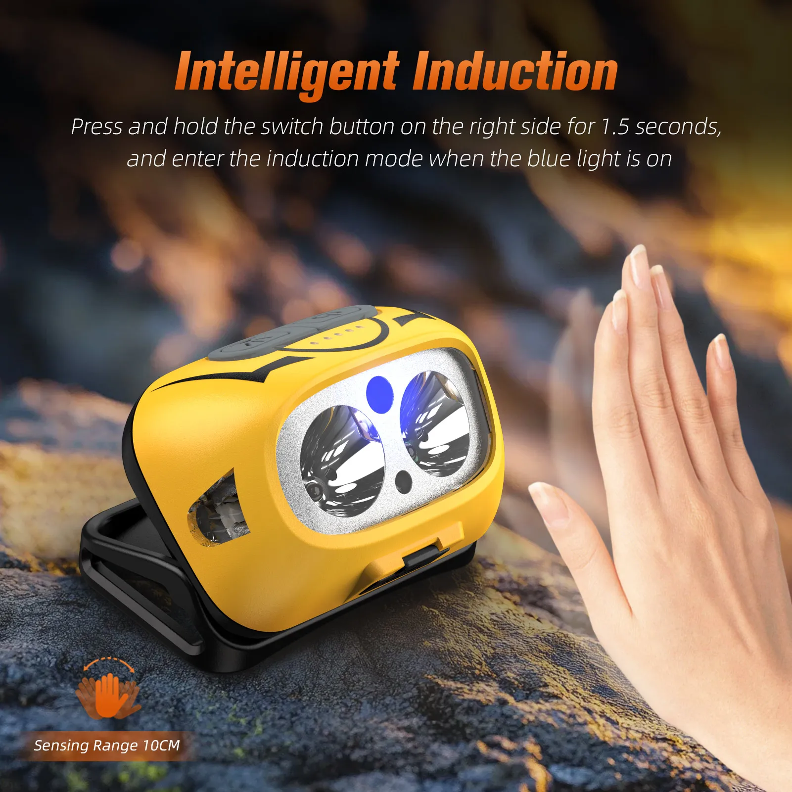 SUPERFIRE HL05-S Powerful LED Headlamp Yellow/White Light Camping Lantern Motion Sensor Rechargeable Stepless Dimming Head Lamp