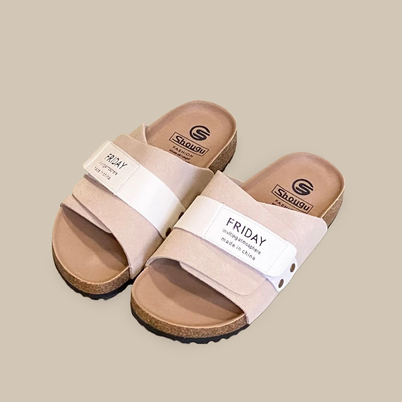 

Cork Footbed Sandals Women Adjustable Buckle Slide, Flat Casual Open Toe Summer Dressy Sandals