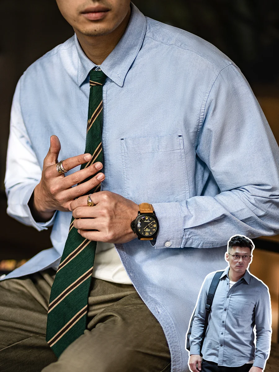 

Casual Oxford Cloth Long Sleeve Cotton Shirt Men's Spring Pure Cotton Leisure Workwear Shirt Stylish And Elegant American Retro