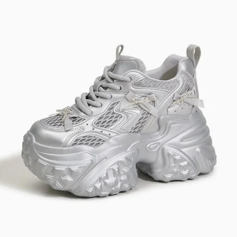 

10CM Women Air Mesh Genuine Leather Chunky Sneaker Fashion 2026 Spring Summer Ankle Boots High Brand Comfy Booties Zapatos Mujer