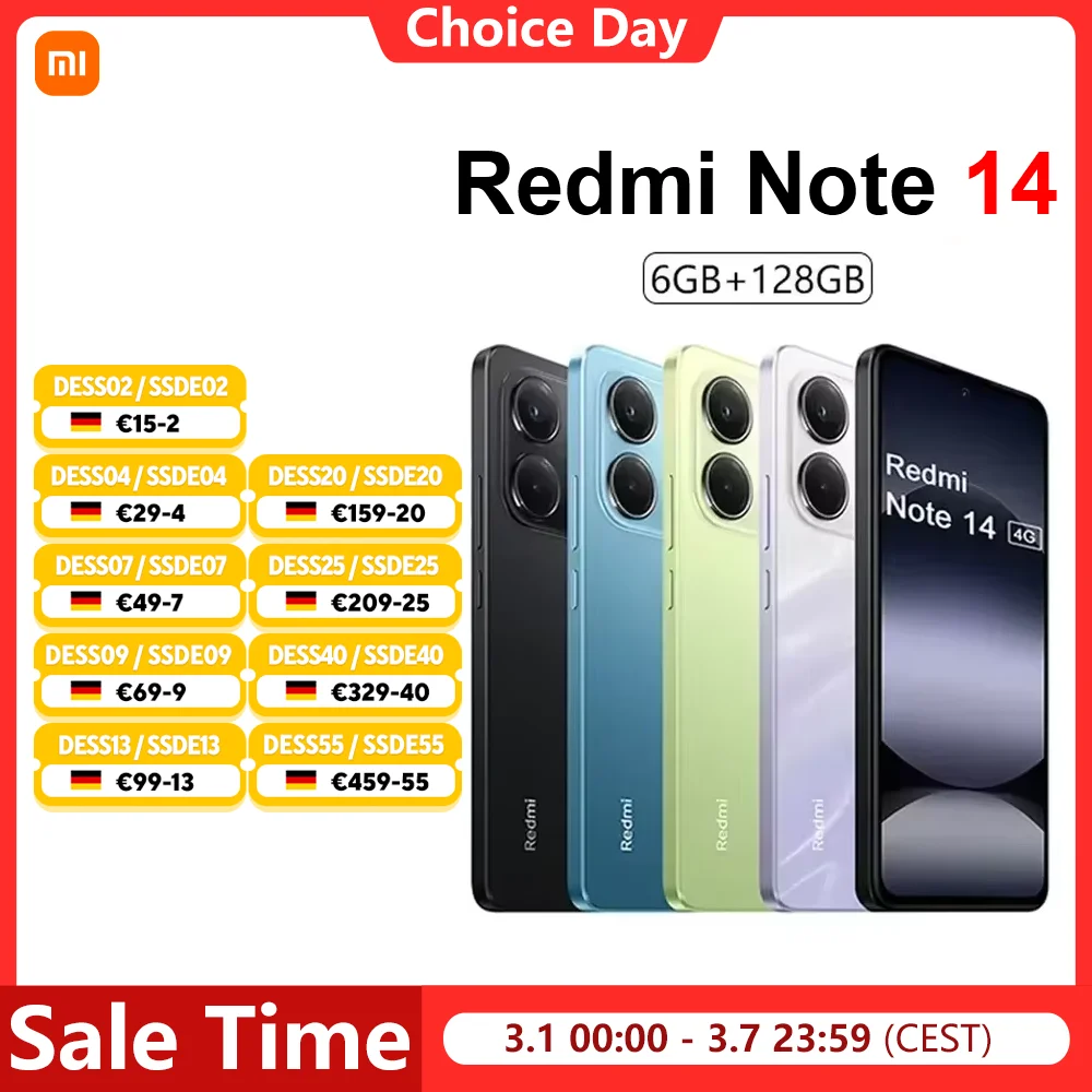 Xiaomi Redmi Note 14 4G Smartphone NFC 6G 128G MTK Helio G99-Ultra 6,67" 120Hz Display 108MP Kamera 33W Ladung 5500mAh