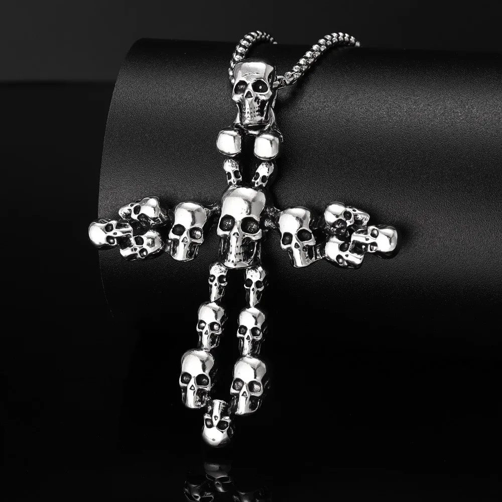 Punk Hip Hop Personality Skull Cross Amulet Necklace Gothic Trend Men's Party Gift Accessories