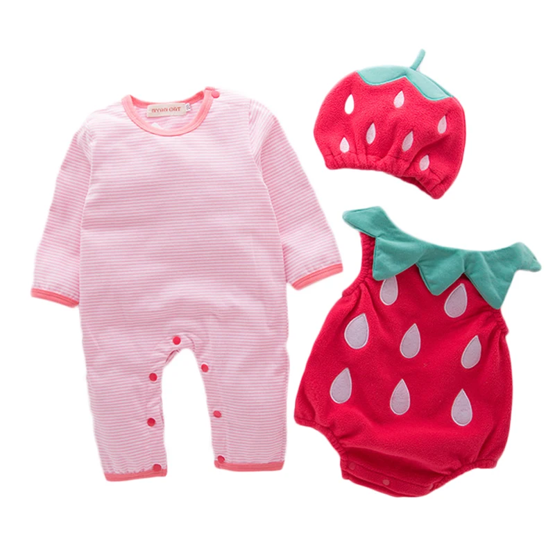 Newborn Baby Boys Girls Sleeveless Bodysuit + Romper Jumpsuit + Hat 3pcs Clothes Set Toddler Baby Outfits Bebe Clothing Suit
