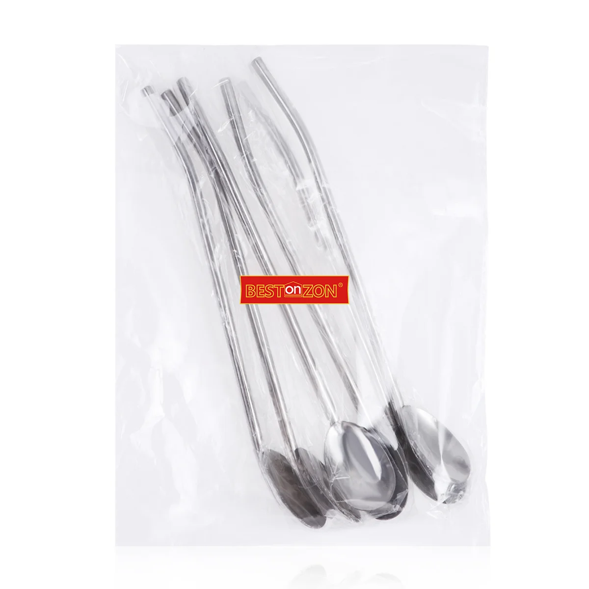 

6Pcs Stainless Steel Straw Spoon Set Reusable Metal Drinking Straws Oval Shape Cocktail Spoon Handle Hollow Straw for Milk