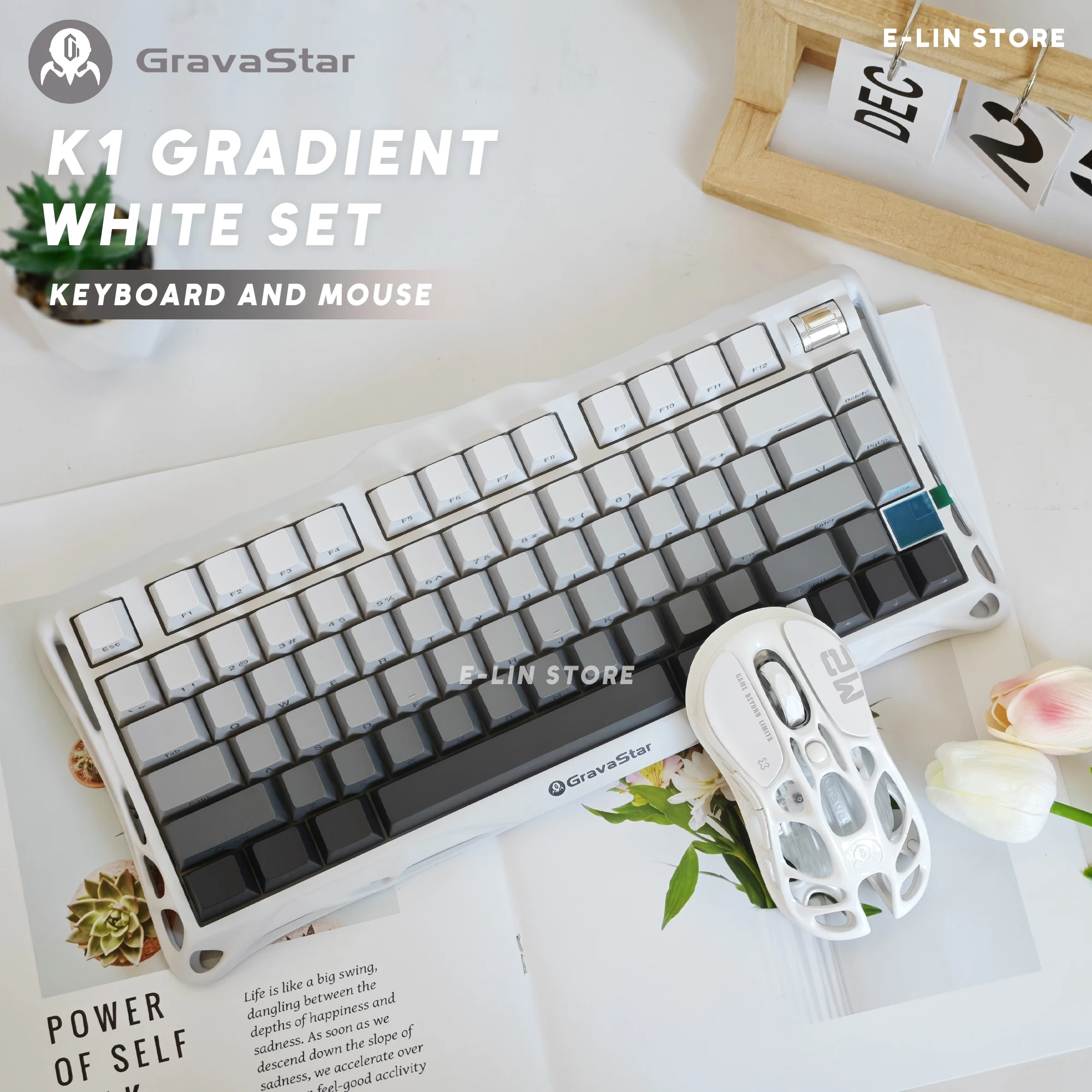 Gravastar Mercury K1 Gradient White Wireless Mechanical Keyboard Set With M1 M2 Mouse Bluetooth RGB Gamer Keyboard Mouse Set