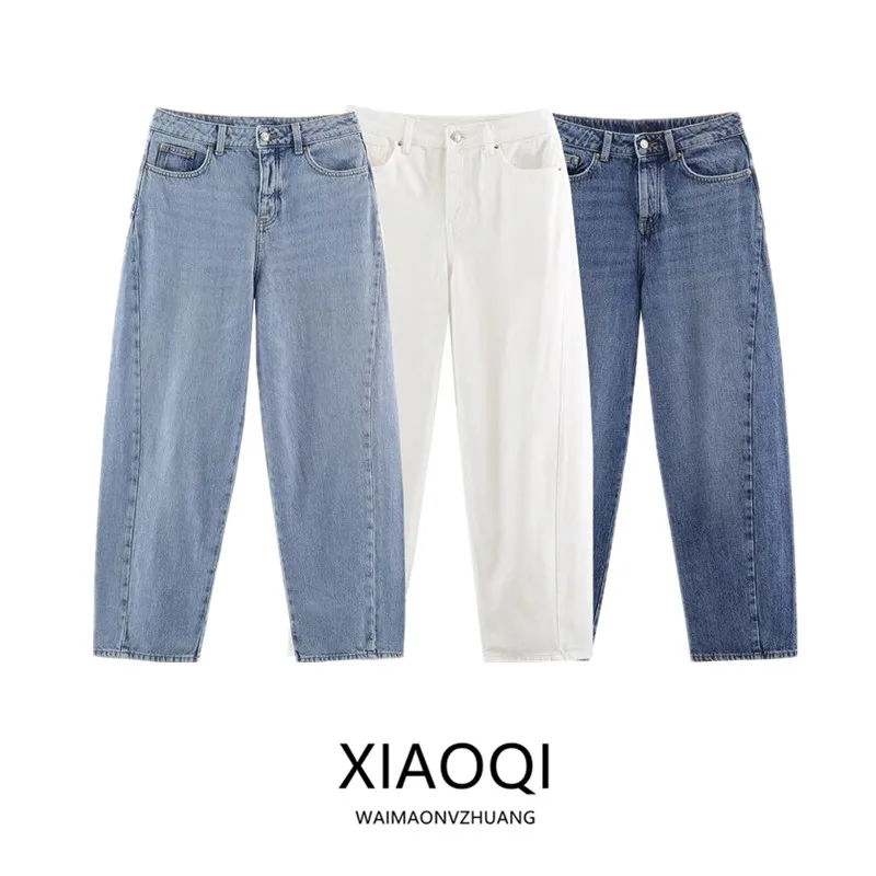 High Waist Bucket Shape Jeans Women's Fashion Sewing Design Early Autumn New Arrival Ladies Premium Denim High Waist Jeans