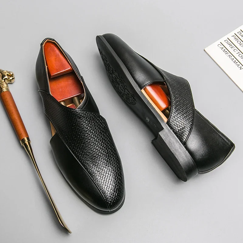 New Summer Men Loafers Black Brown Slip-On Round Toe Pu Leather Men Shoes Handmade Size 38-47