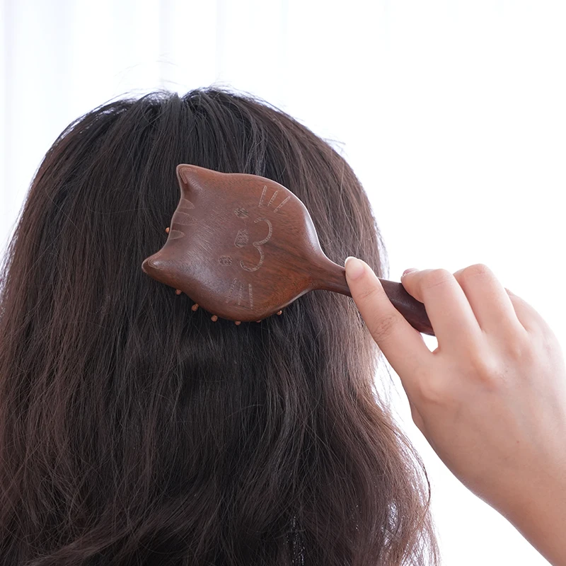 

Cartoon Cat Wooden Scalp Massage Comb Meridian Comb Toothed Head Hair Comb Body Beautify Massage Guasha Scraping Care