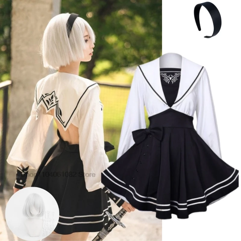 Nier Automata Yorha 2B Cosplay Costume Sailor Suit Sexy Outfit Games Suit Women Role Play Girls Halloween Party Fancy Dress