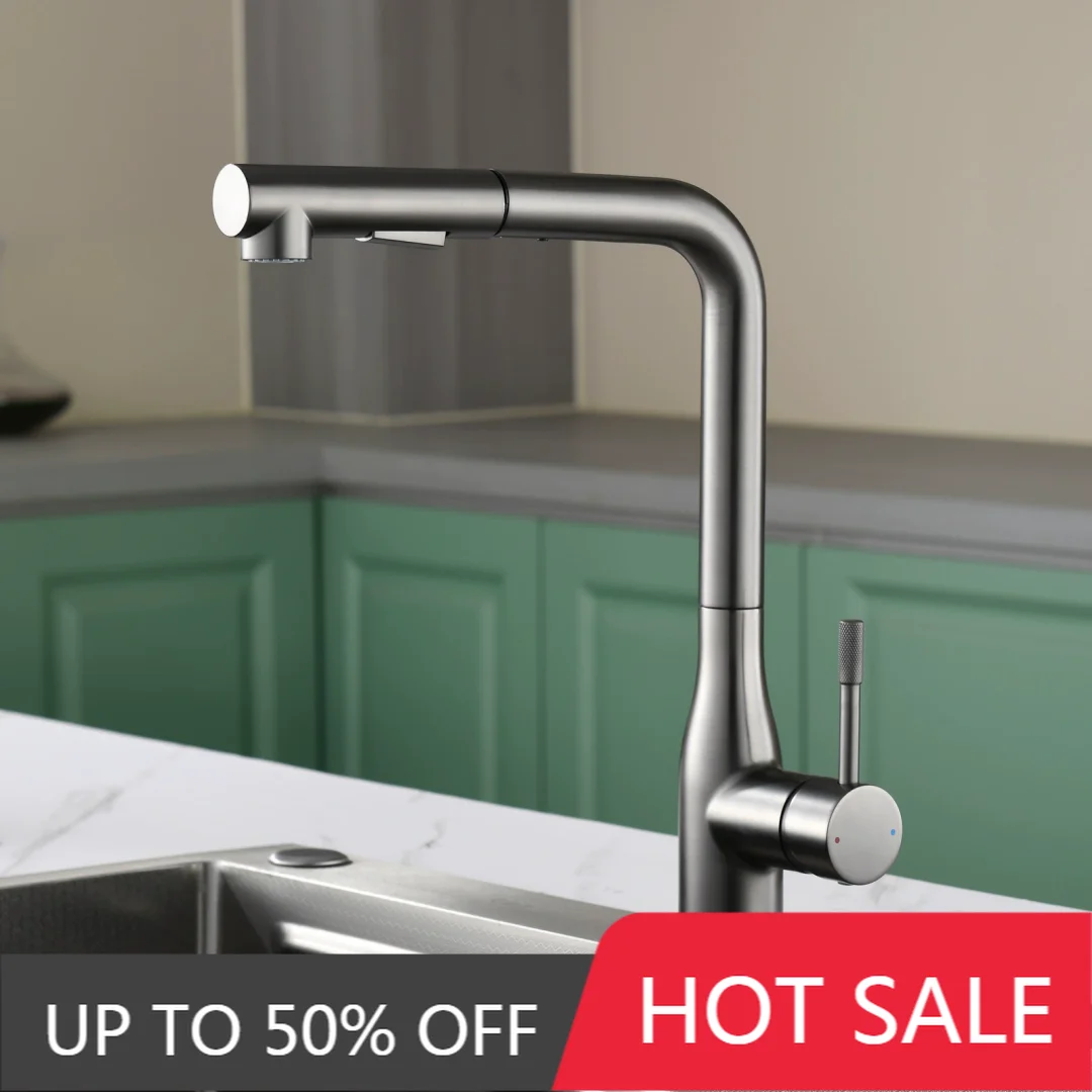 

Brushed Gold Pull Out Kitchen Faucet Brass Black Sink Faucet Nickel Sink Tap Rotating Spout Mixers Tap Hot Cold Kitchen Tap
