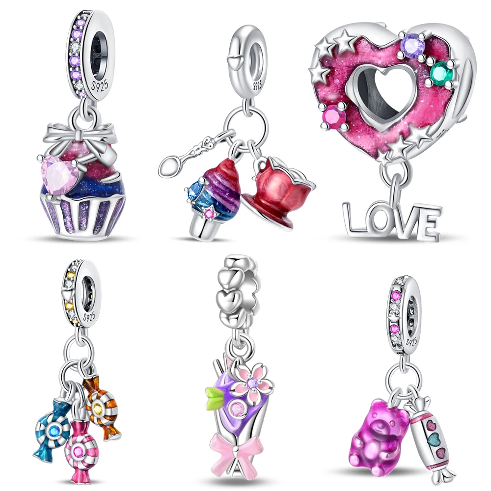 New Arrivals 925 Sterling Silver Cupcakes Candy Bears Dessert Dangle Charm Fit Original Bracelet Niche Jewelry Gifts For Sisters