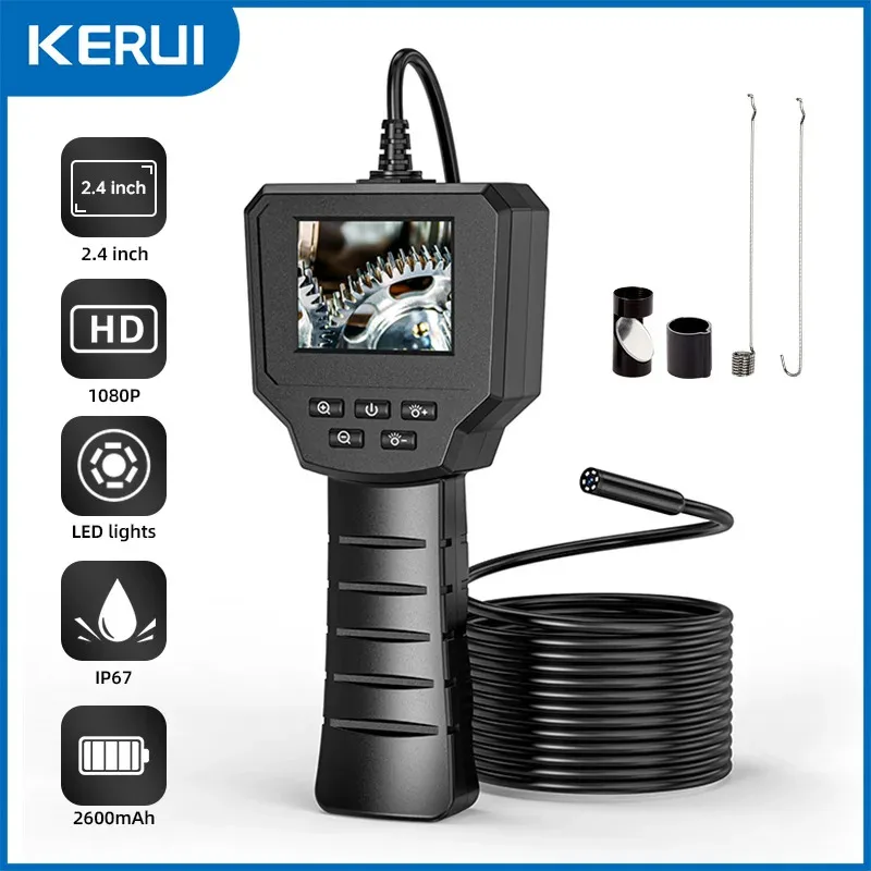 2.4 Inch IPS Screen Industrial Endoscope Camera HD1080P Single Lens Pipe Inspection Borescope for Checking Car Sewer