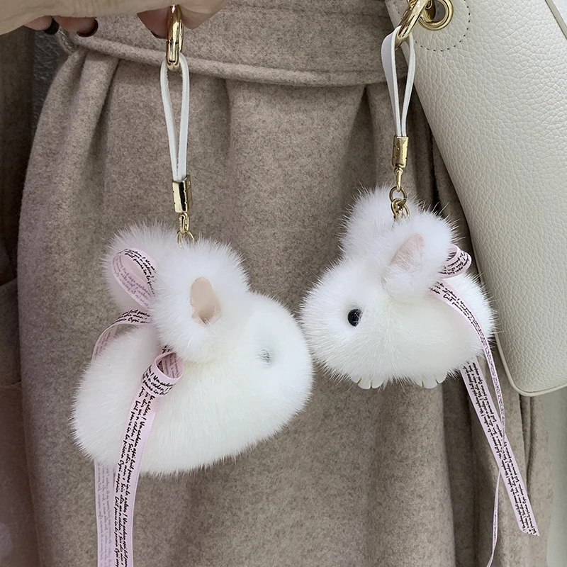 

New Real Mink Fur Handmade Cute Rabbit Key Chains Keychains Bag Accessory Car Handbag Keychain For Women Girls Keyrings Gifts