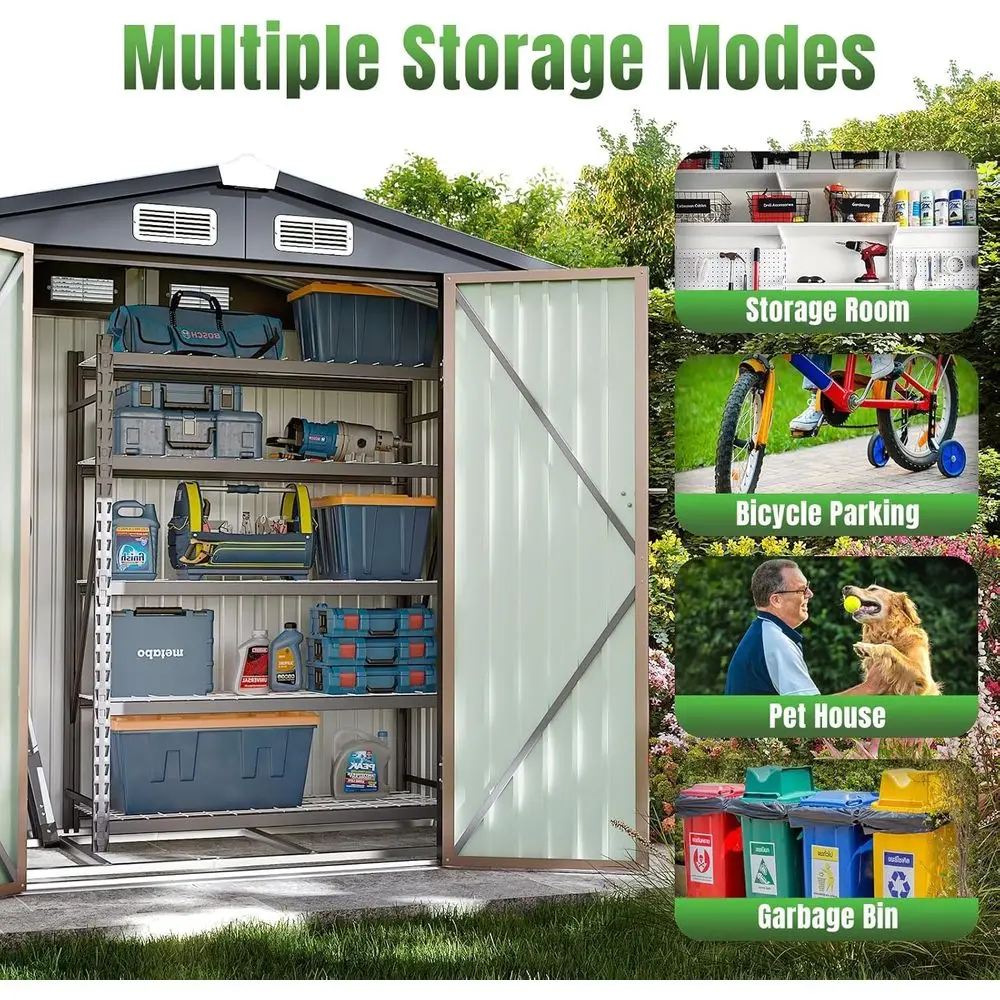 6'x4' Outdoor Metal Storage Shed with Lockable Door- Ideal or Tools, Garden Equipment & Bikes, Perect or Patio Placement(Base In view 5