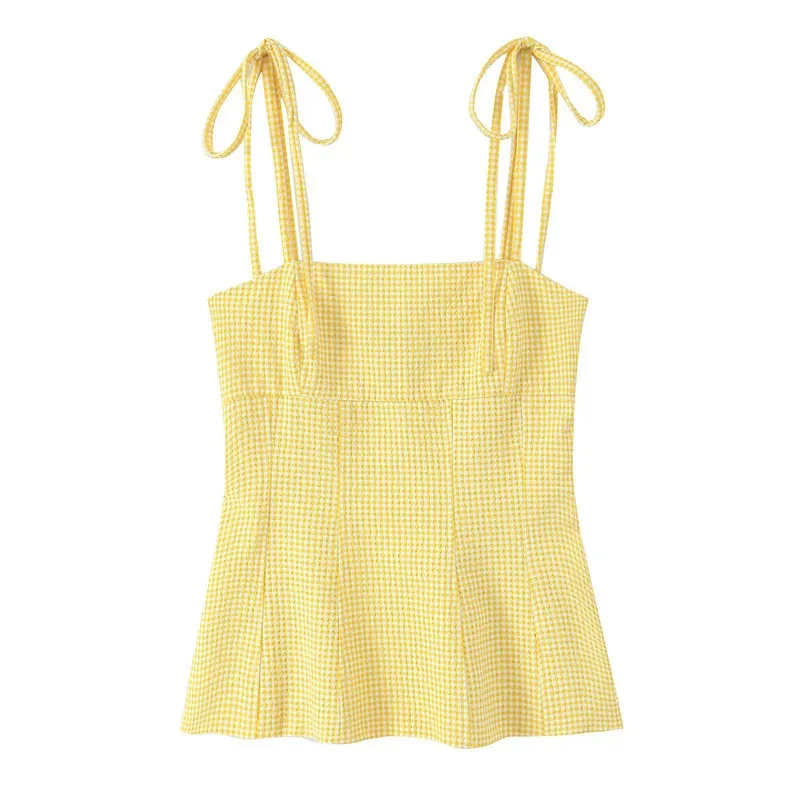 

Women's Sexy Suspender Top Bow Decoration Straight Neck Slim Fit Temperament Summer New Arrivals Fashion Women's Top