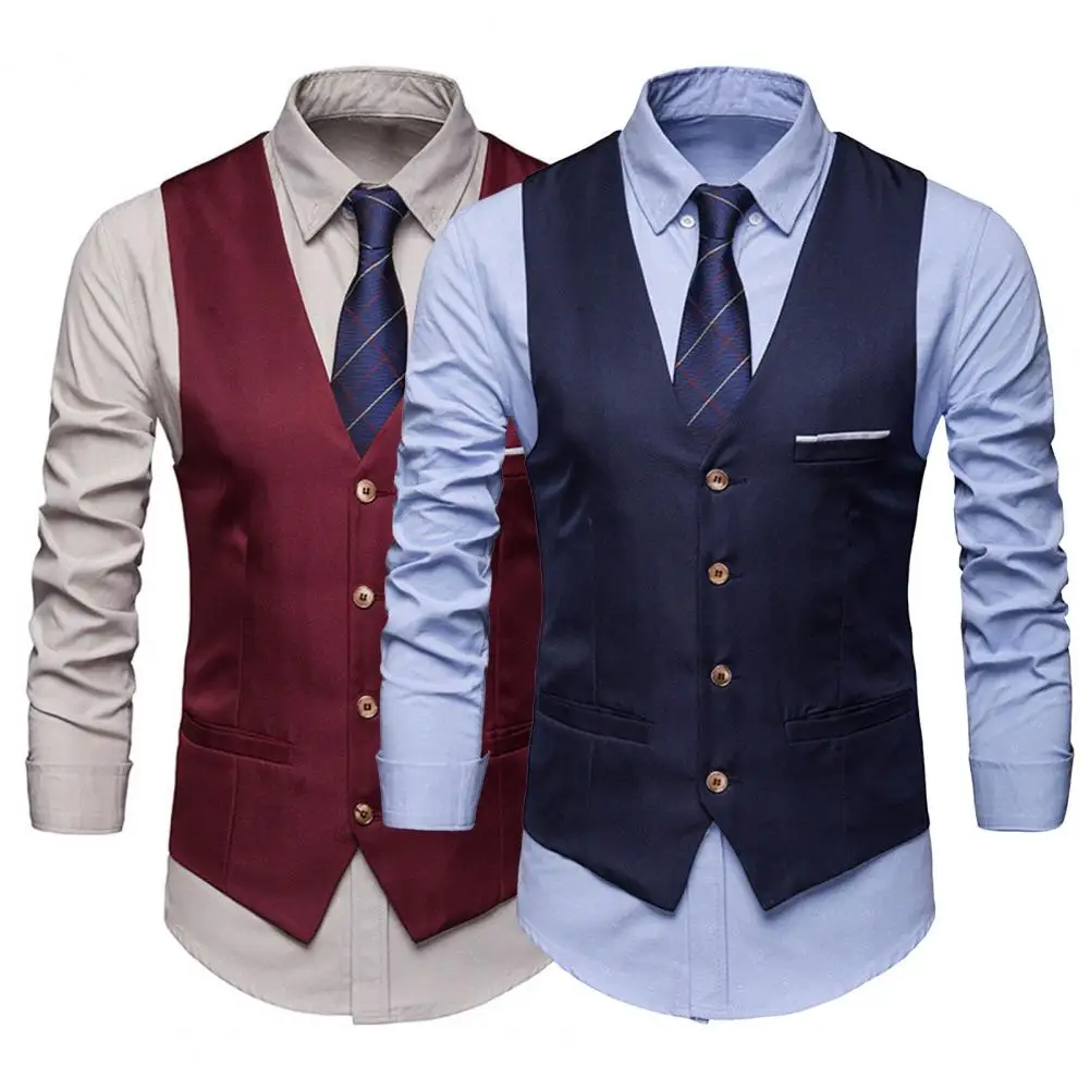 Colete de terno formal Slim Fit masculino, colete de casamento monocromático