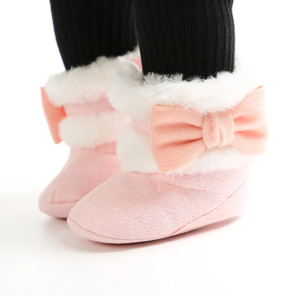 1Pair Baby Boots, Baby Girl Cute Bowknot Snow Boots, Soft Sole, Non-slip, Warm, Winter Padded Newborn Baby Walking Shoes