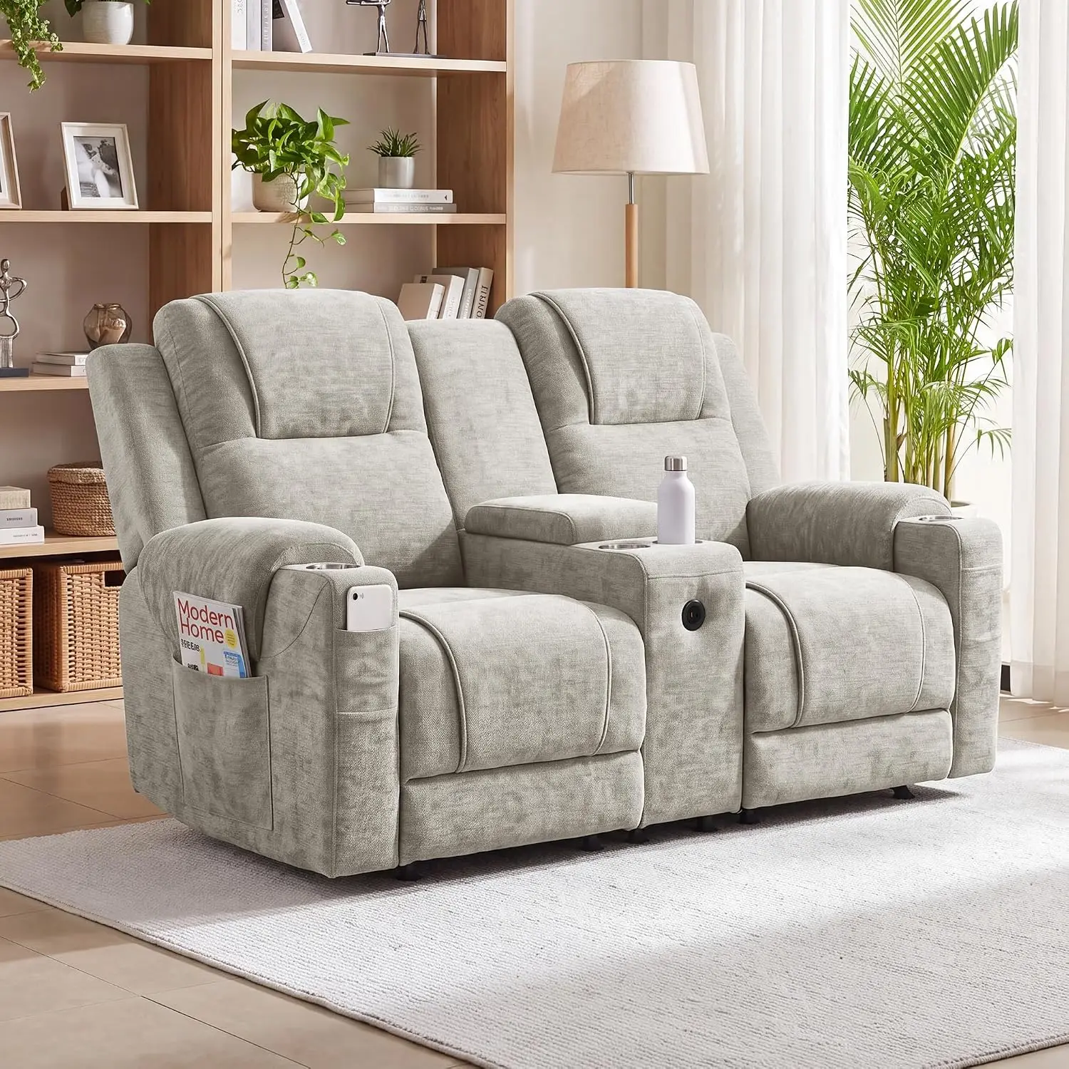 Electric Love Seat Recliner Sofa, Dual Reclining Loveseat, Beige, Customized