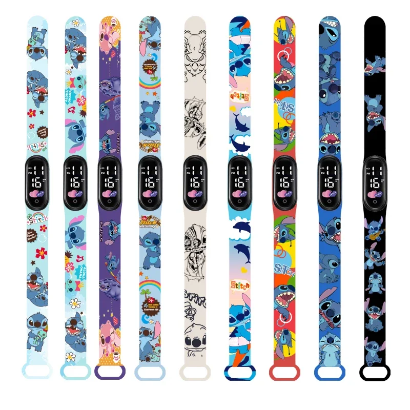 Montres numériques Disney pour enfants, figurines d\'anime, Stitch, LED, montre Shoous, tactile, étanche, montre de sport électronique, cadeau