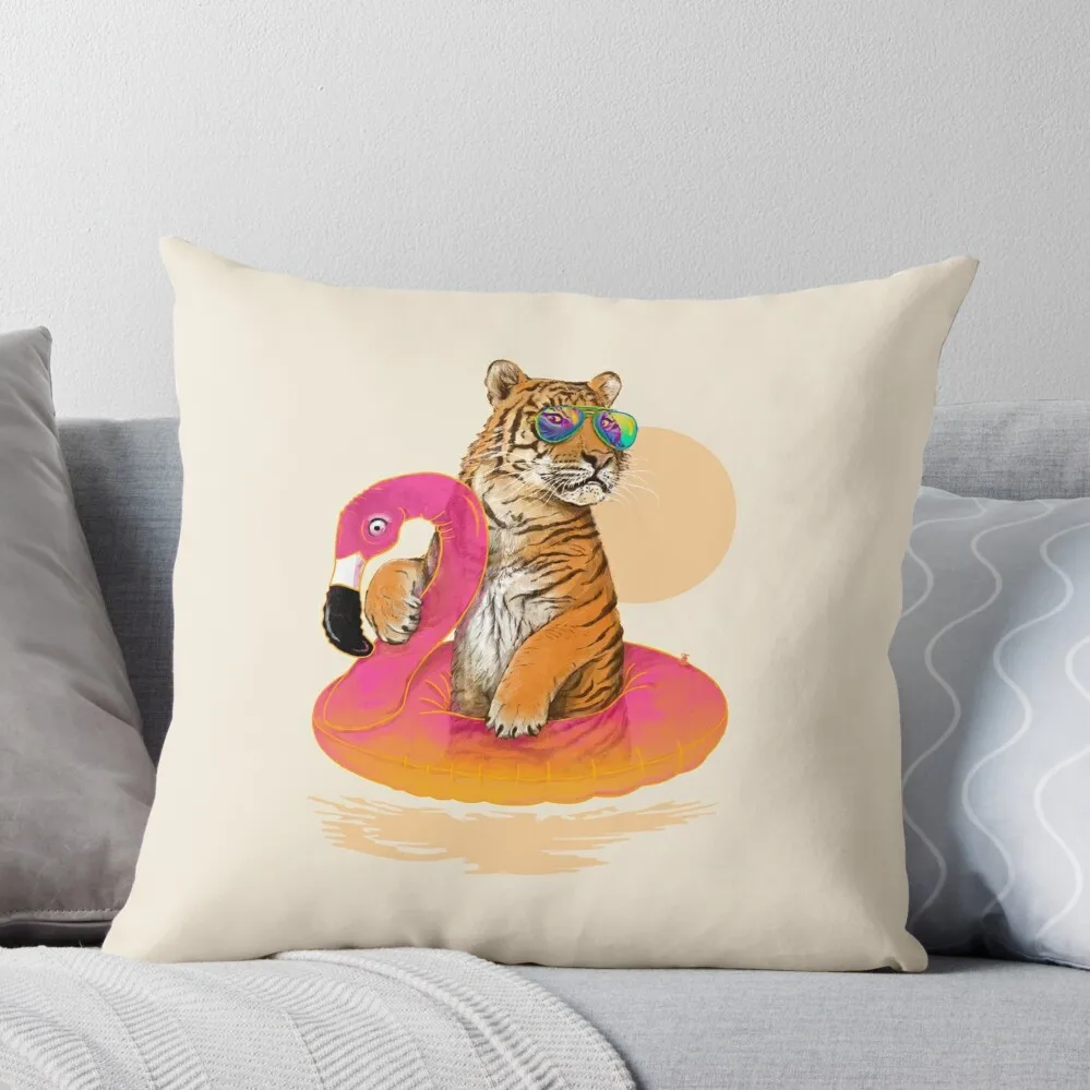 Chillin, Flamingo Tiger Throw Pillow Cushions For Decorative Sofa New year