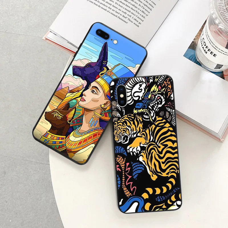 Matte Phone Case For iphone 16 Plus 15 14 13 12 11 Pro Max Mini 7 8 XR XS Abstract Hourglass Phoenix Mushroom Black Soft Cover