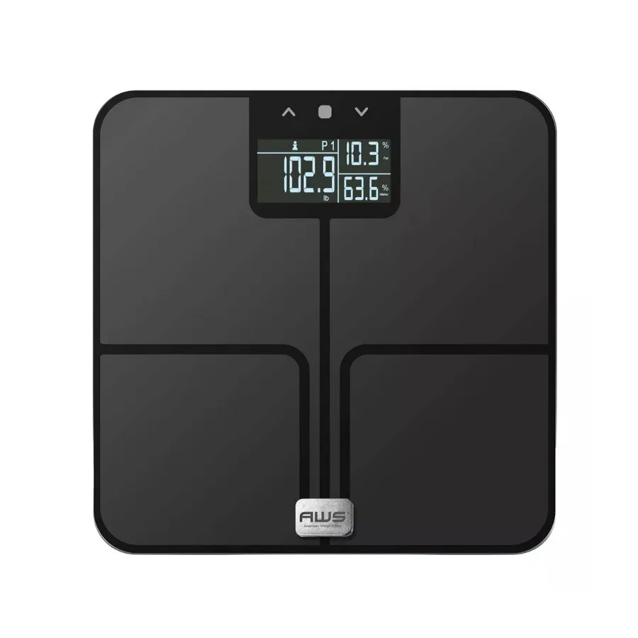 

Весы для ванной ACHIEVER 396 BMI для домашнего использования с премиальной матовой черной отделкой и расширенным анализом состава тела