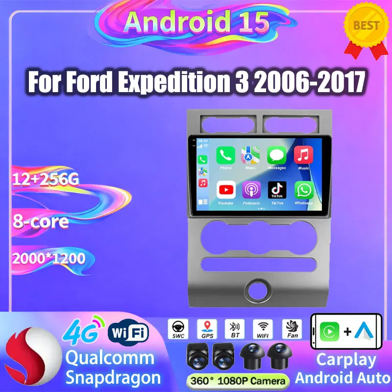 Android 15 Carplay Auto For Ford Expedition 3 U3242 U3542 U324 U354 2006 - 2017 Car Radio GPS Navigation Stereo DSP Video Player