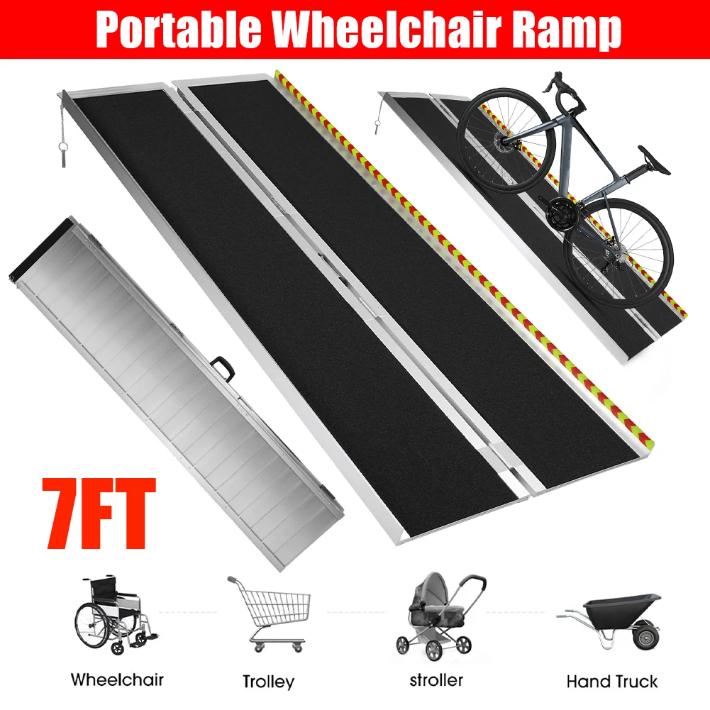 Portable Wheelchair Ramp Non-Slip Aluminum Folding Door Threshold Wheelchair Ramp Wheel Chair Ramp for Home Steps Doorways