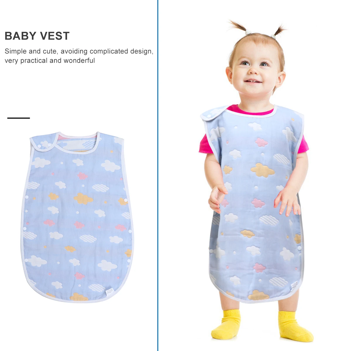 

1pc Baby Anti-Kick Vest Cotton Gauze Protective Bib Warm Clothes 40*60Cm Double-Sided Super Absorbent Soft Lightweight