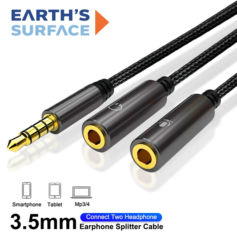 3.5mm Jack Aux Audio Cable Male to Female 1 to 2 Splitter Adapter 4 Pole with Microphone Stereo for PC Headphone Car Speaker Mic