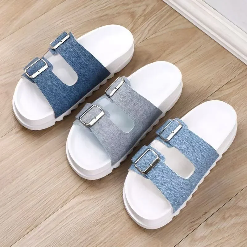 شباشب نسائية كلاسيكية من قماش الدنيم لعام 2025 أحذية شاطئ صيفية جديدة متعددة الاستخدامات صنادل على الطراز الروماني Sandales Élégantes Pantoufles #5