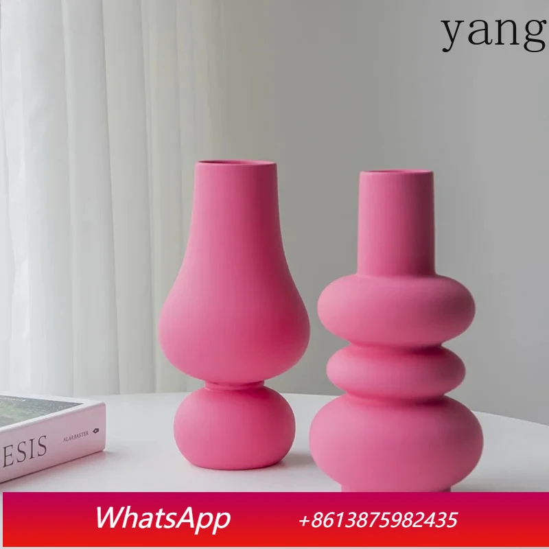 

Minimalism Pink Gourd Ceramic Vase Desk Decoration Artificial Flowers Decorative Flower Arrangement Hydroponics Floral Vases