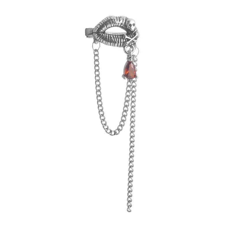 Xiyanike Goth Schedel Ketting Kwastje Rode Zirkoon Geen Gat Oor Bot Clip Oorbellen Voor Vrouwen Mode Nieuwe Sieraden Gift Party Straat