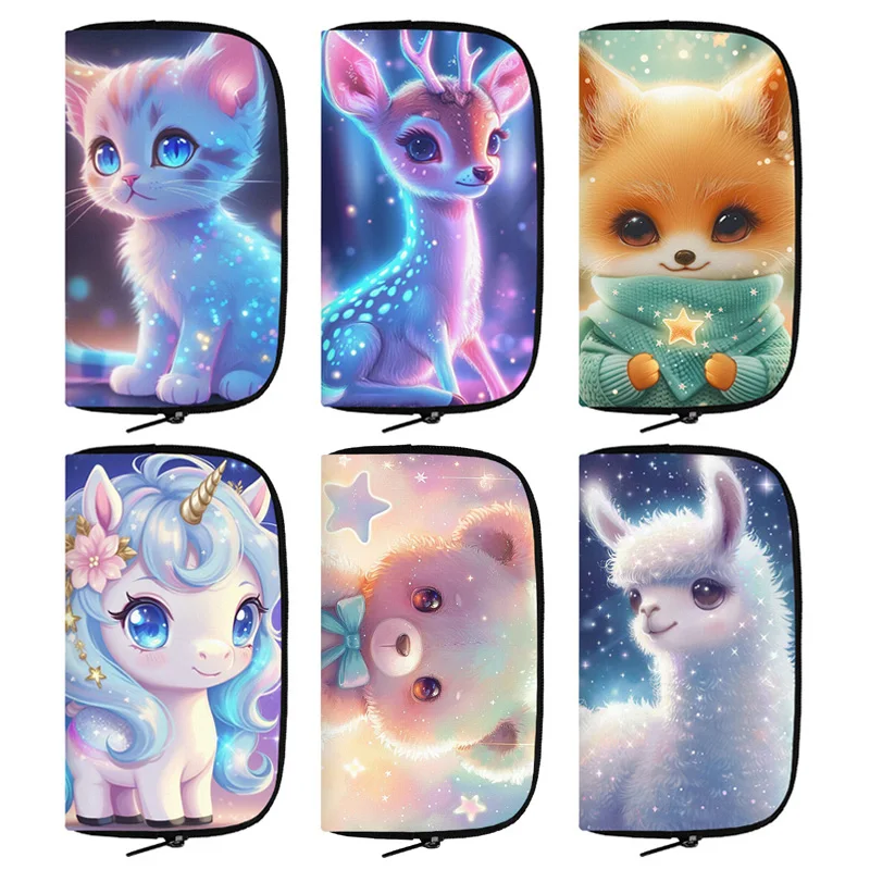 

2024 Cute Little Bear Print Wallets Cartoon Animals Unicorn Bunny Llama Star Coin Purse Credit Card Holder Mini Pouch Clutch Bag