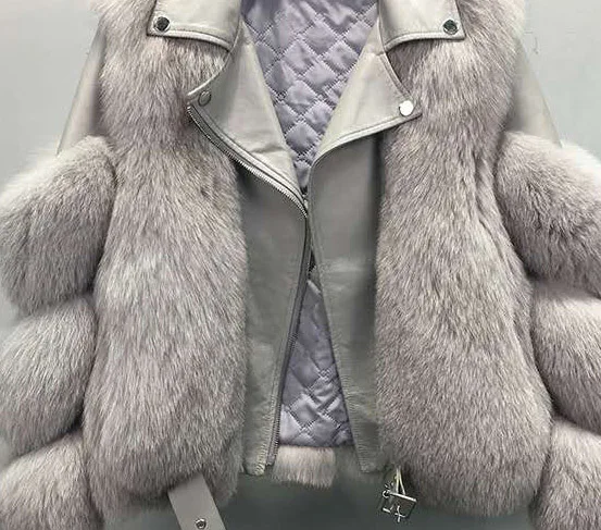 2025 ملابس نسائية موضة تقليد فرو الثعلب معطف قصير شتاء جديد 1125 #2