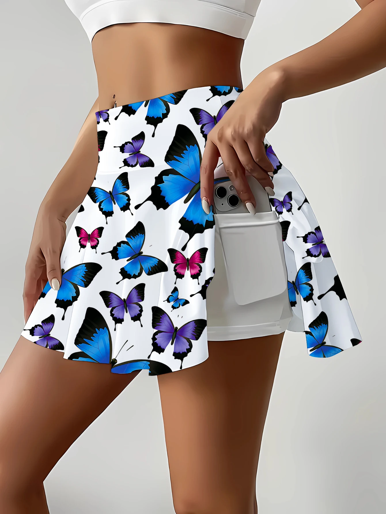 Mini Skirt for Women Short Pocket Butterfly Print Female Clothing Fashionable Summer High Waist A-Line Skirt