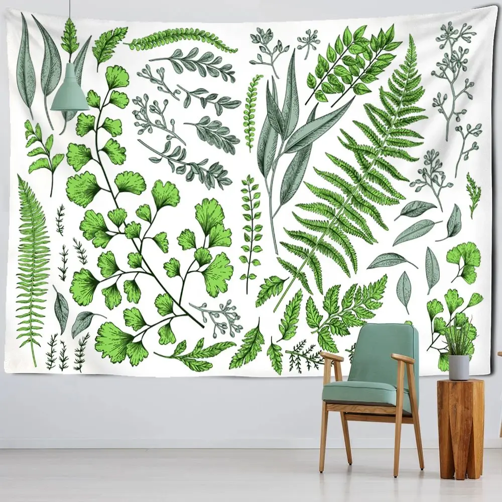 VIKAMA Nature Plant Tapestry Floral Fern Leaf Print Wall Hanging Boho Aesthetic Room Decor