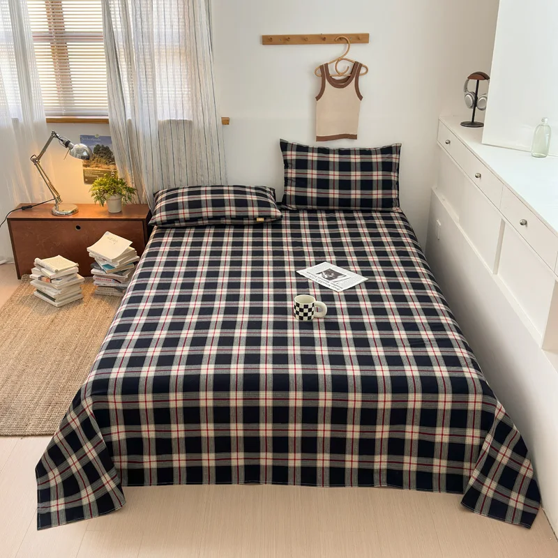 

2025 new simple style solid color large square cotton yarn-dyed washed cotton bed sheet kit is soft and skin-friendly