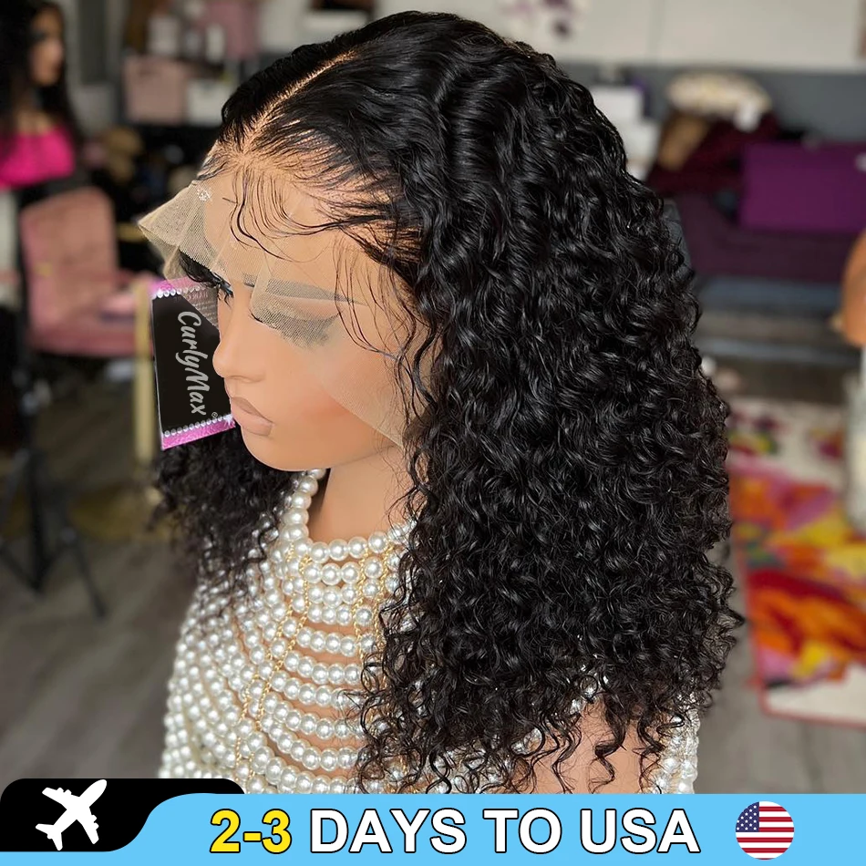 Brazilian Deep Wave Bob Perucas, Cabelo Humano, Transparente HD Lace Front Wig, Glueless Curly, 250% Densidade, 13x4, 13x6, 5x5