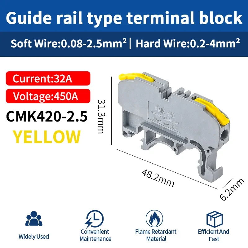 JINH Lever Quick Connect Yellow Wire Connector CMK420-2.5 10-Piece Set Universal Rail Terminal Kit for Wiring