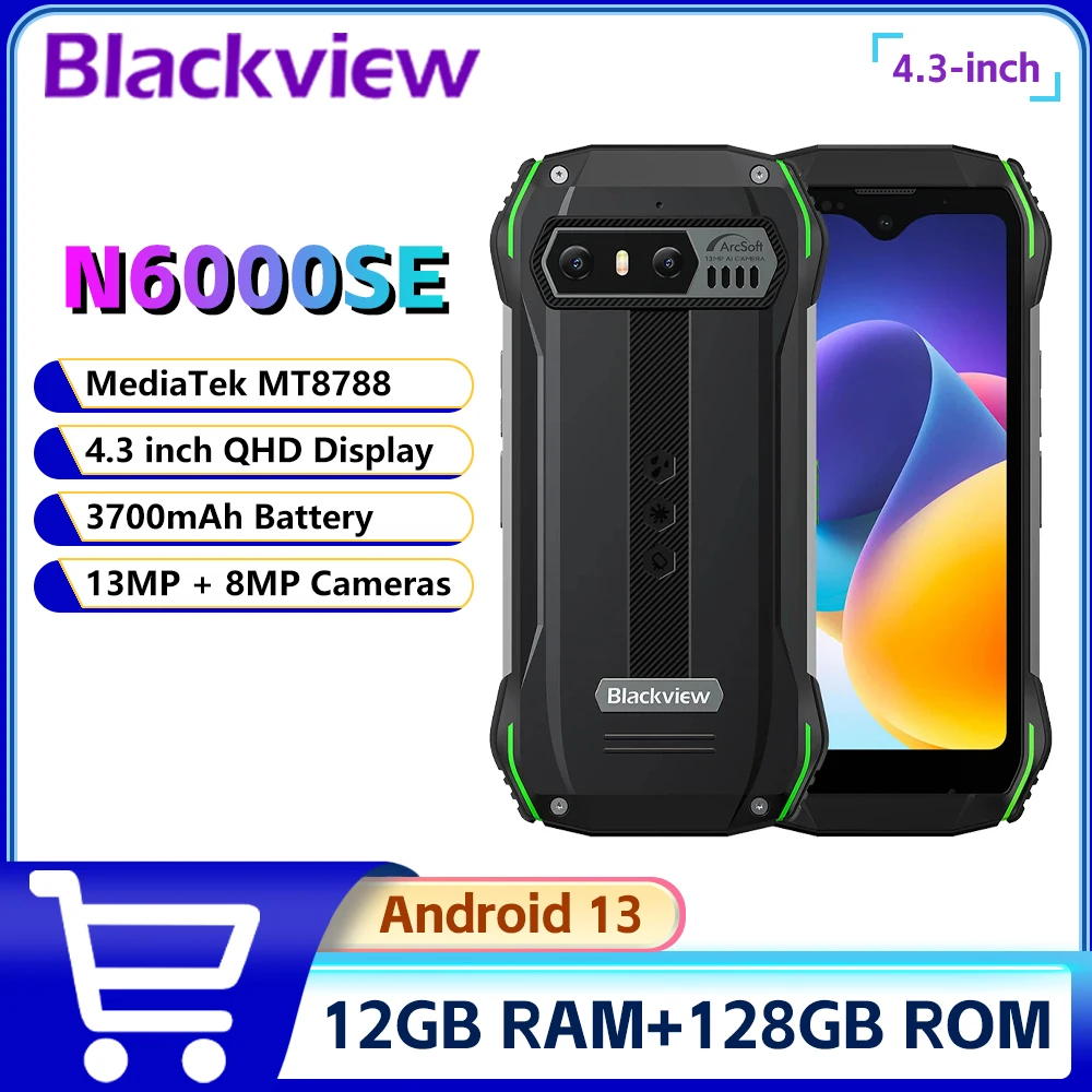 Blackview N6000SE Rugged Smartphone 4.3'' Display MTK Octa Core Mobile Phone 4+8GB/128GB 13MP 3700mAh Android 13 Cell Phone