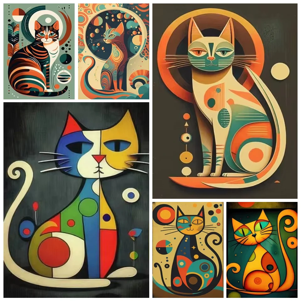 Kits de pintura artística de diamante surrealismo de gato francés, imágenes de animales Retro, punto de cruz, bordado de mosaico completo, decoración moderna para el hogar, Diy